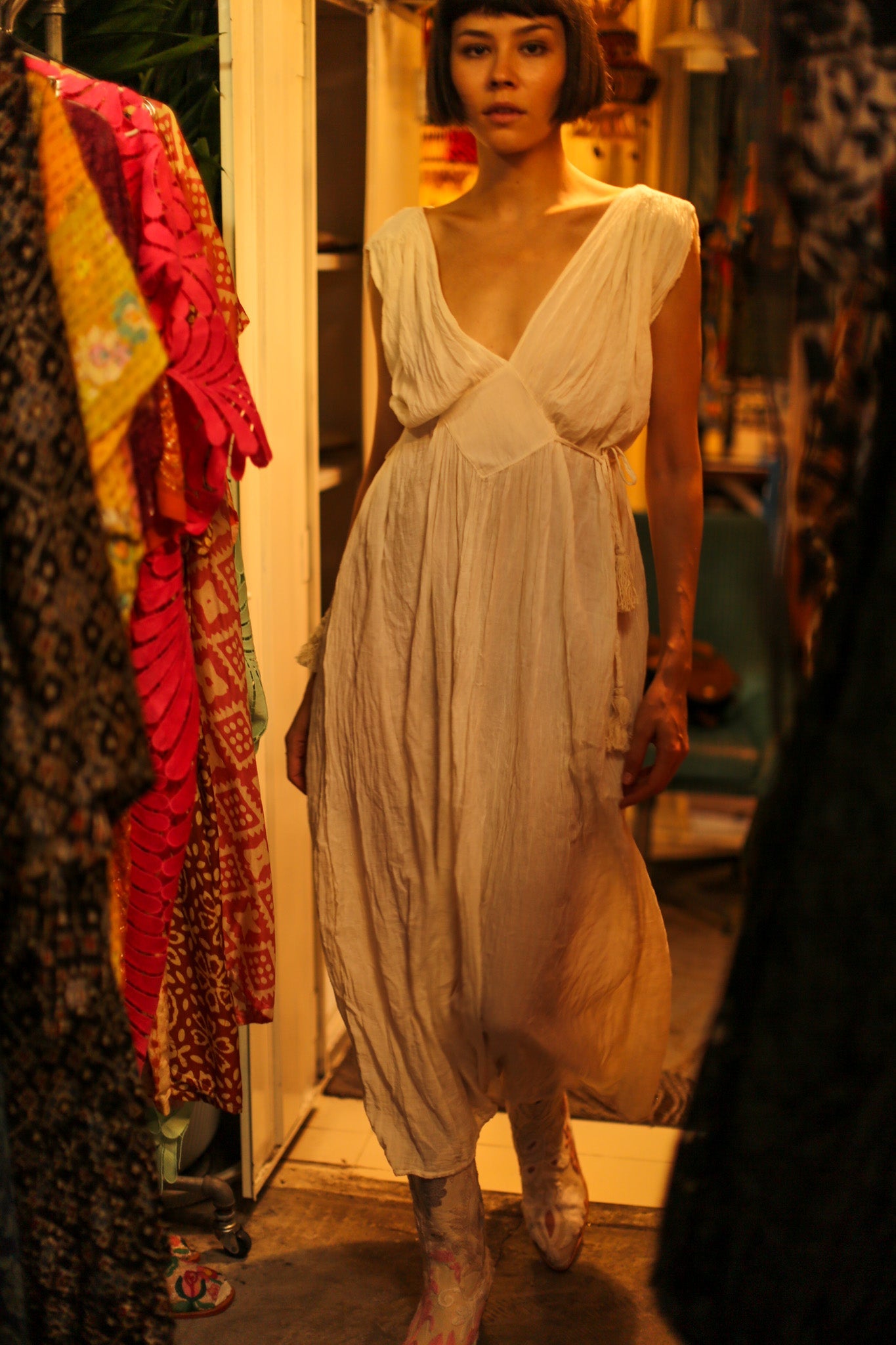 V NECK COTTON SHOUlDER DRESS CLIO - MOMO STUDIO BERLIN - Berlin Concept Store - sustainable & ethical fashion