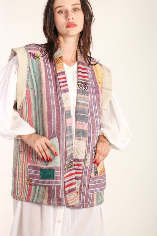 VINTAGE KANTHA QUILT VEST TINE - MOMO STUDIO BERLIN - Berlin Concept Store - sustainable & ethical fashion