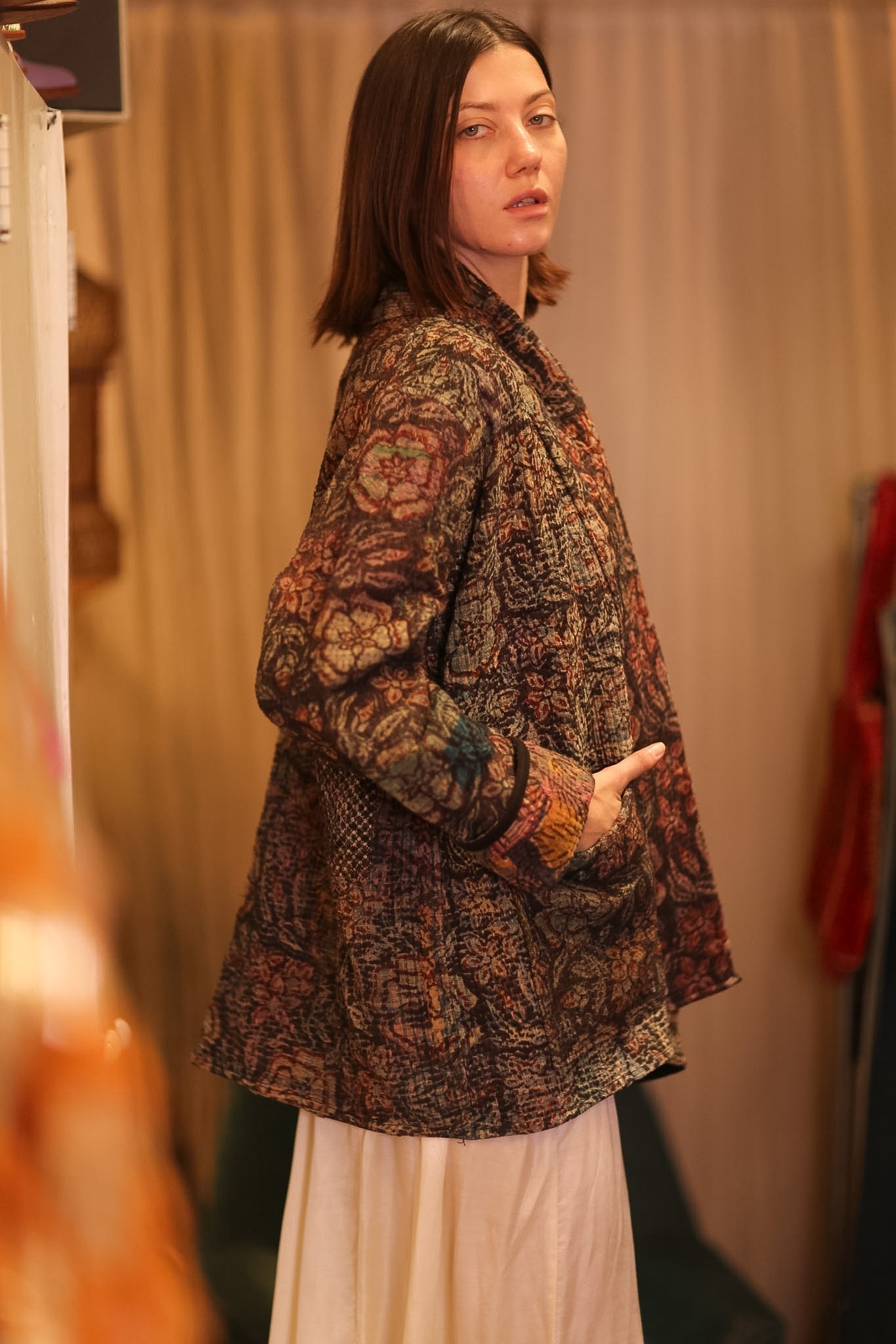 VINTAGE STYLE KANTHA SHORT KIMONO WILDROSE - MOMO STUDIO BERLIN - Berlin Concept Store - sustainable & ethical fashion