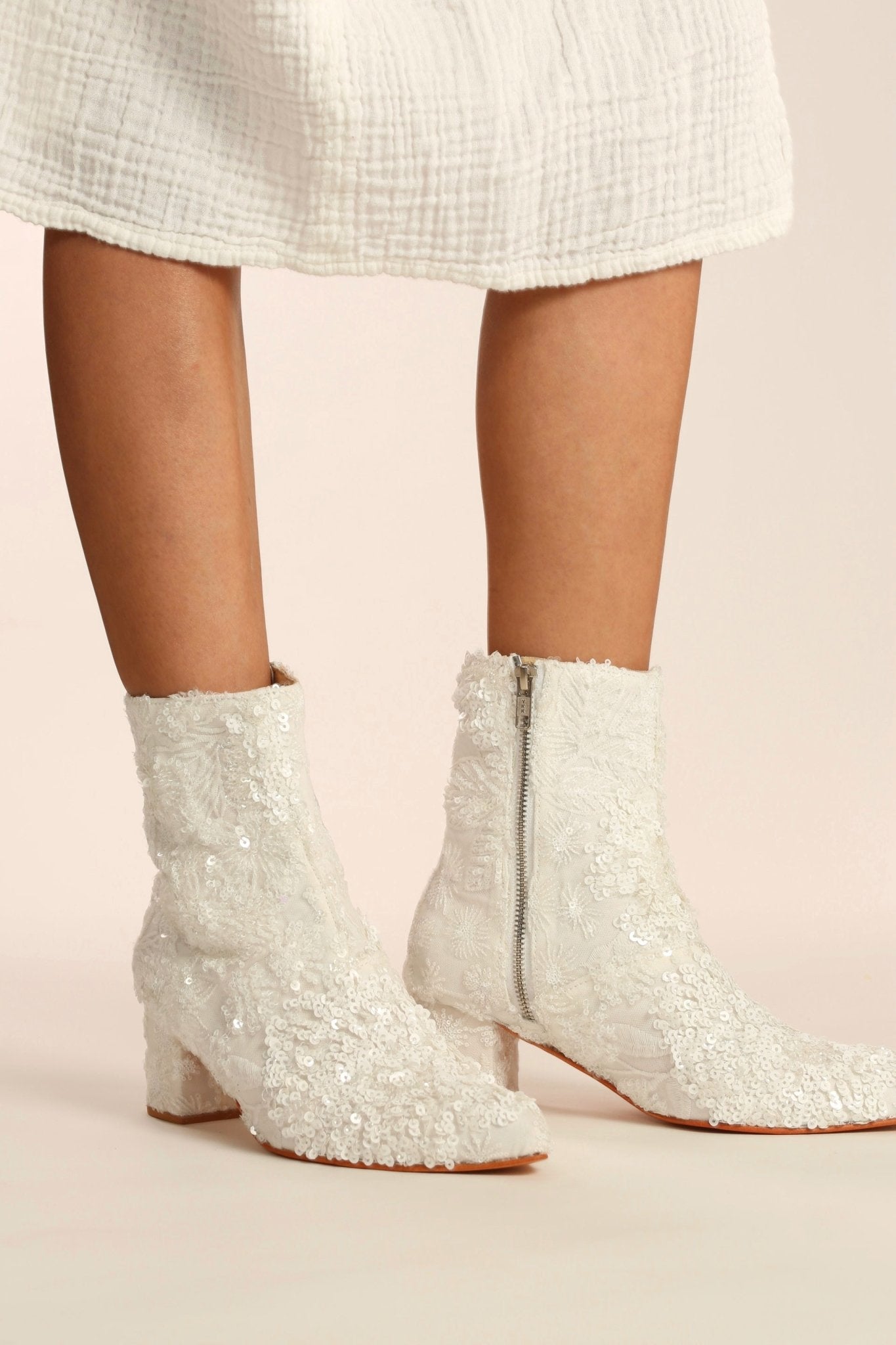 WHITE SEQUIN EMBROIDERED WEDDING BOOTS ODECIA - MOMO STUDIO BERLIN - Berlin Concept Store - sustainable & ethical fashion