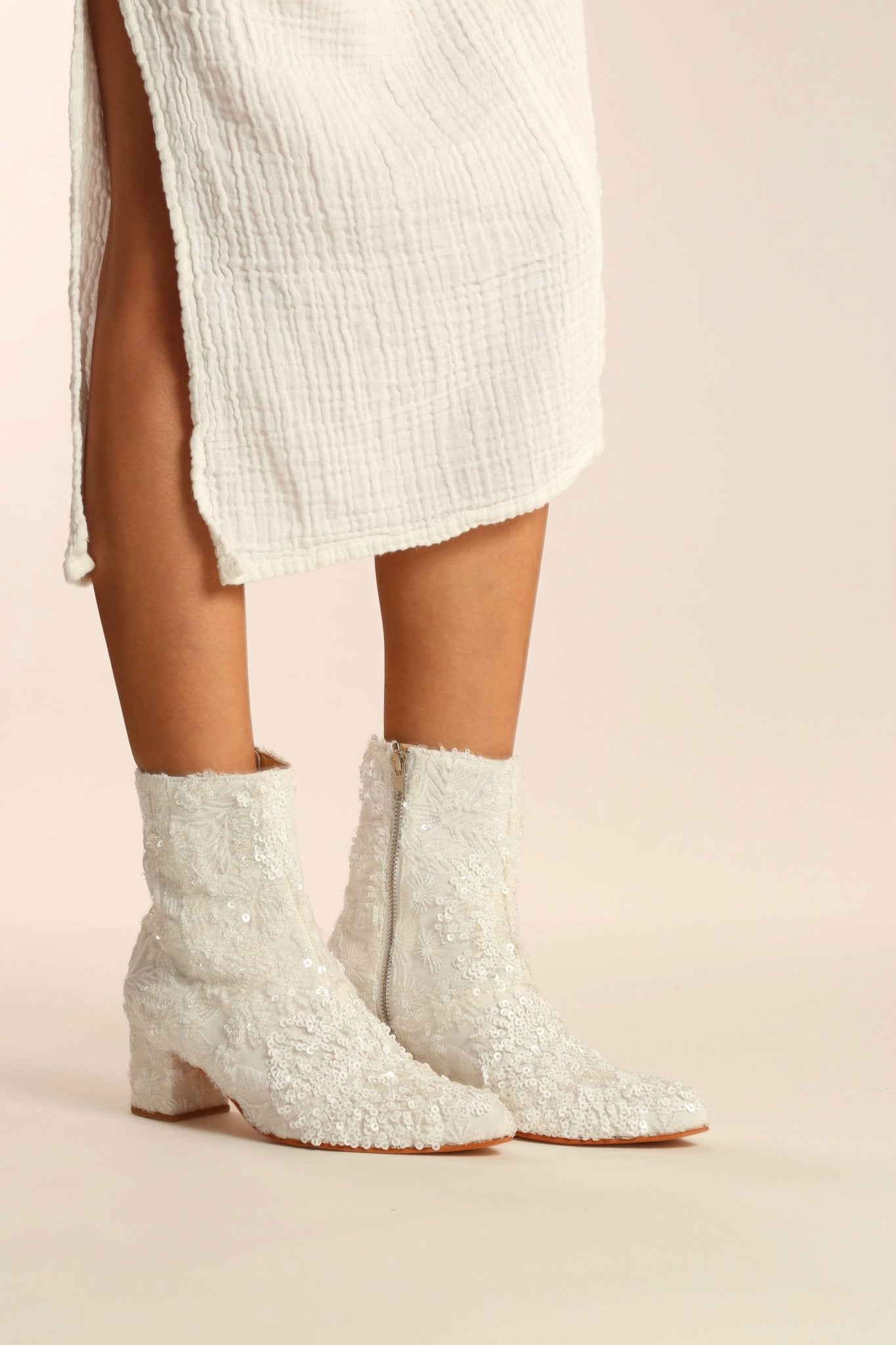 WHITE SEQUIN EMBROIDERED WEDDING BOOTS ODECIA - MOMO STUDIO BERLIN - Berlin Concept Store - sustainable & ethical fashion