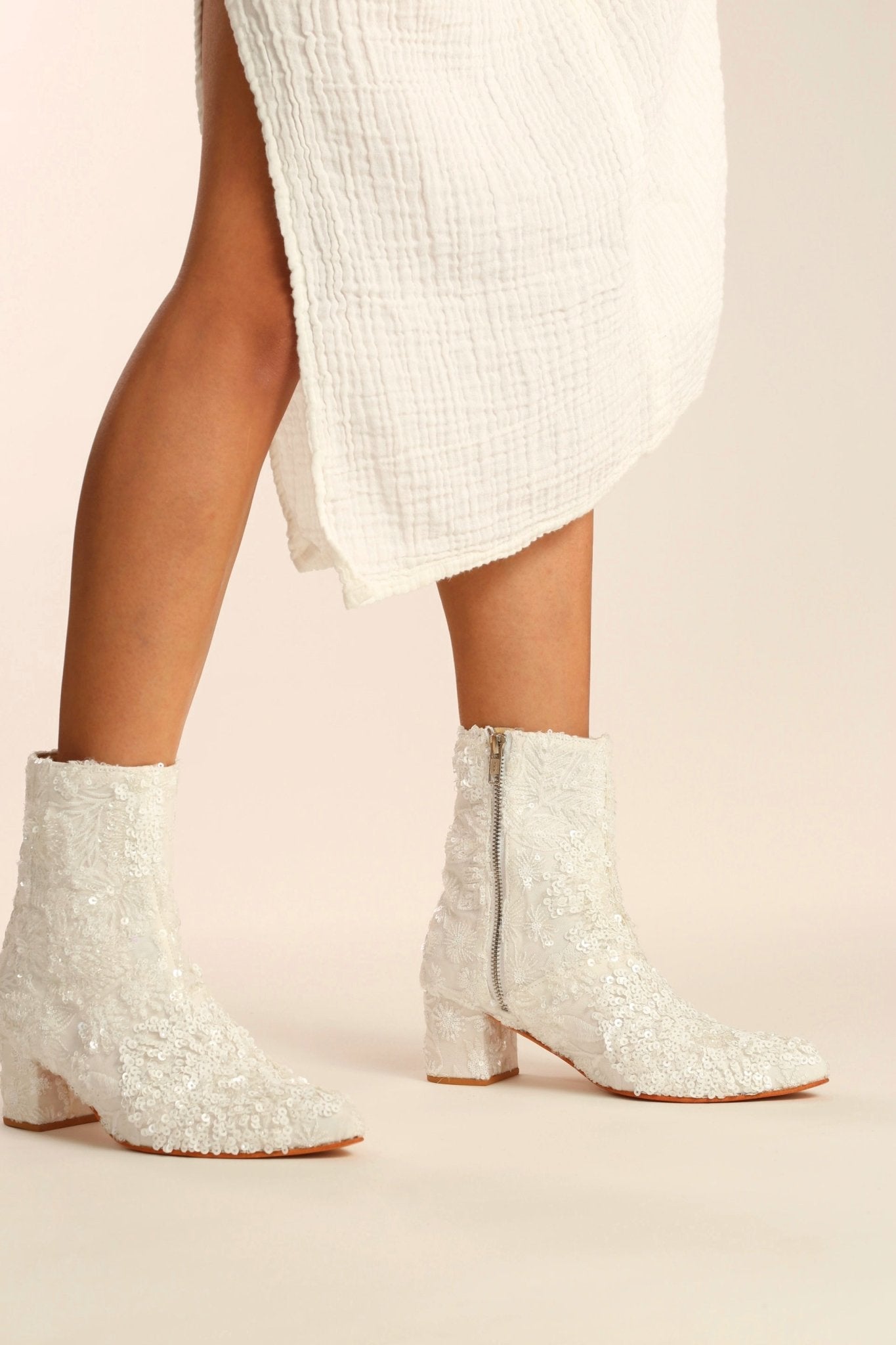 WHITE SEQUIN EMBROIDERED WEDDING BOOTS ODECIA - MOMO STUDIO BERLIN - Berlin Concept Store - sustainable & ethical fashion