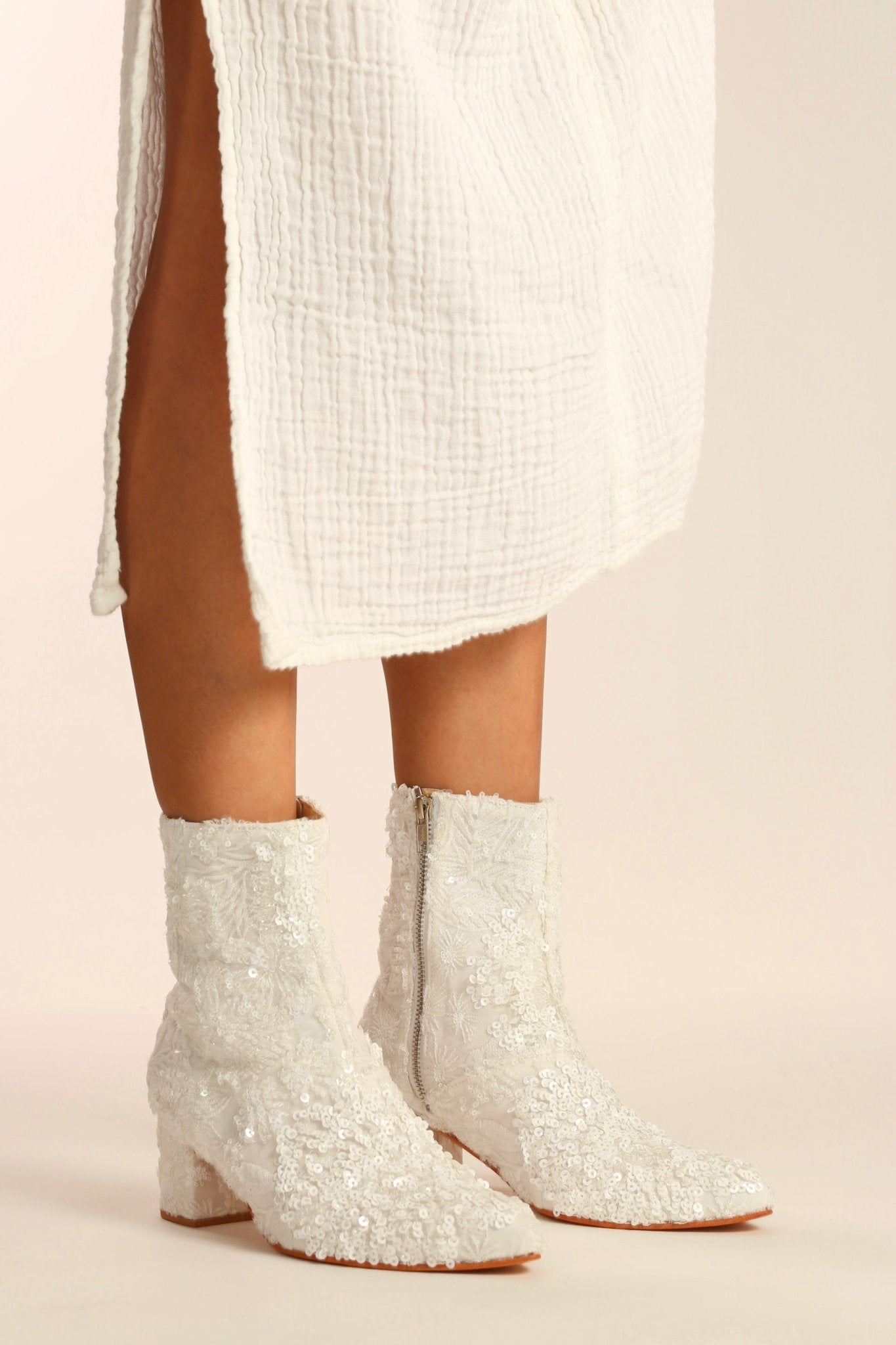 WHITE SEQUIN EMBROIDERED WEDDING BOOTS ODECIA - MOMO STUDIO BERLIN - Berlin Concept Store - sustainable & ethical fashion