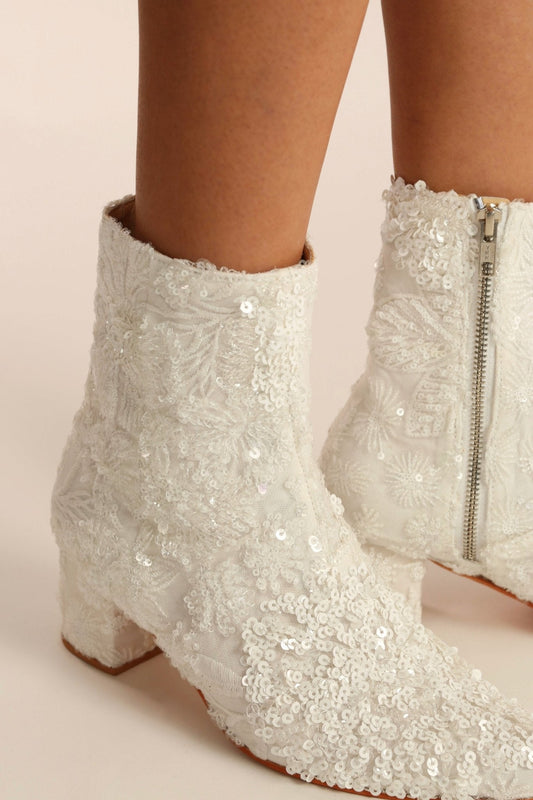 WHITE SEQUIN EMBROIDERED WEDDING BOOTS ODECIA - MOMO STUDIO BERLIN - Berlin Concept Store - sustainable & ethical fashion