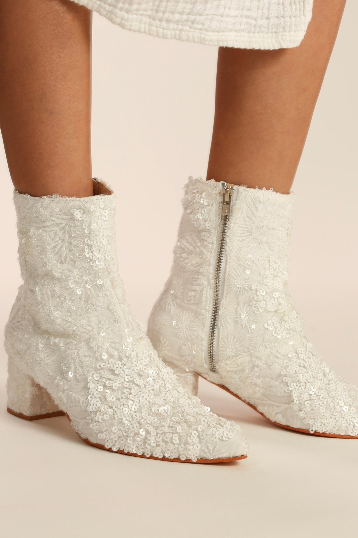 WHITE SEQUIN EMBROIDERED WEDDING BOOTS ODECIA - MOMO STUDIO BERLIN - Berlin Concept Store - sustainable & ethical fashion