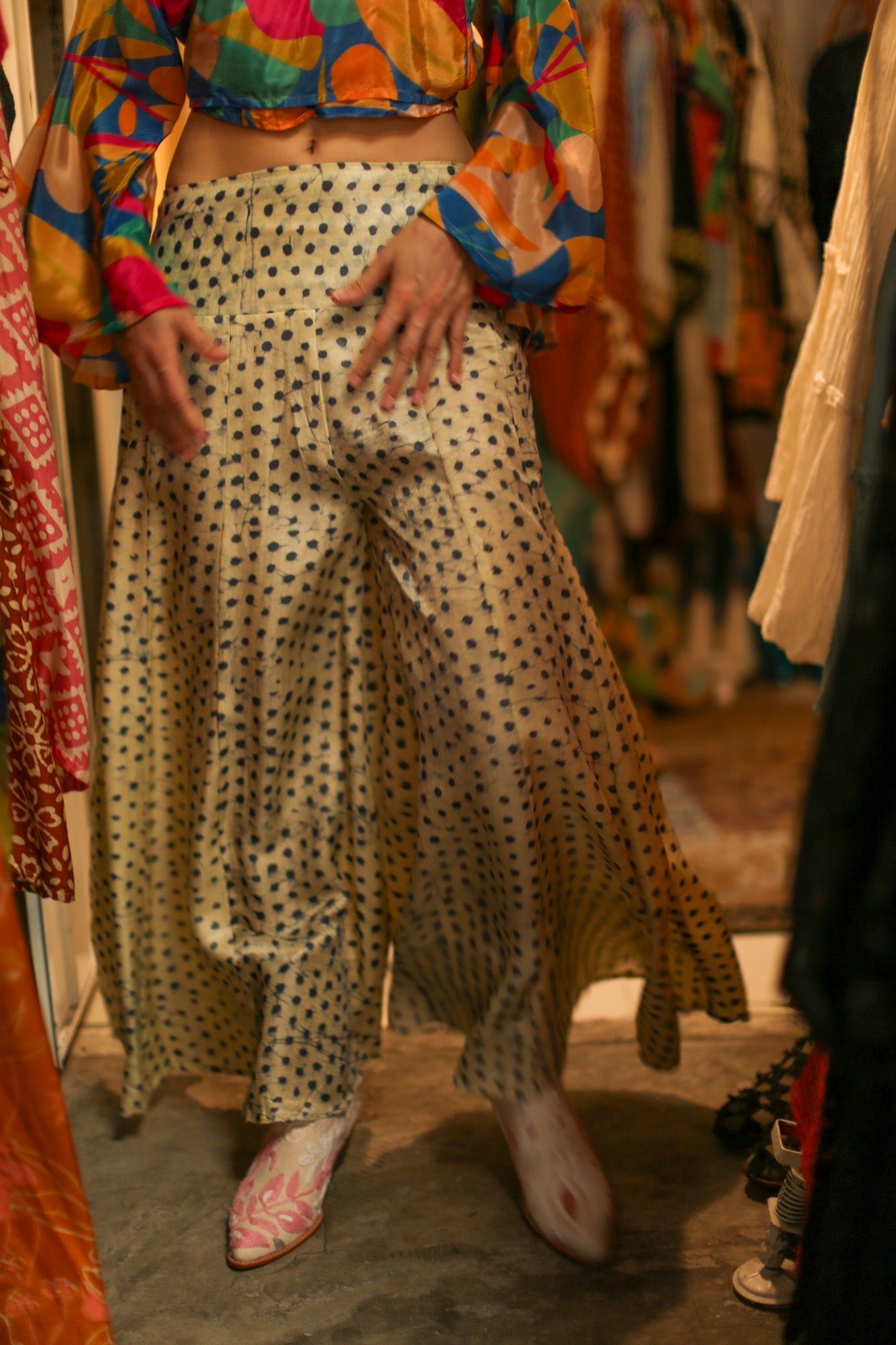 WIDE LEG BLOCK PRINT SILK PANTS RUBY - MOMO STUDIO BERLIN - Berlin Concept Store - sustainable & ethical fashion