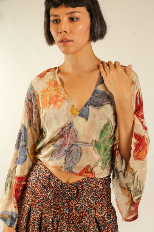 WRAP TOP SILK BLOCK PRINT CELINA - MOMO STUDIO BERLIN - Berlin Concept Store - sustainable & ethical fashion