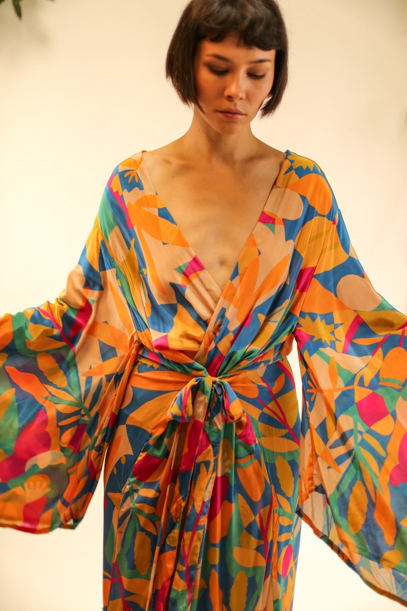 XL HAND BLOCK SILK KIMONO TYLET - MOMO STUDIO BERLIN - Berlin Concept Store - sustainable & ethical fashion