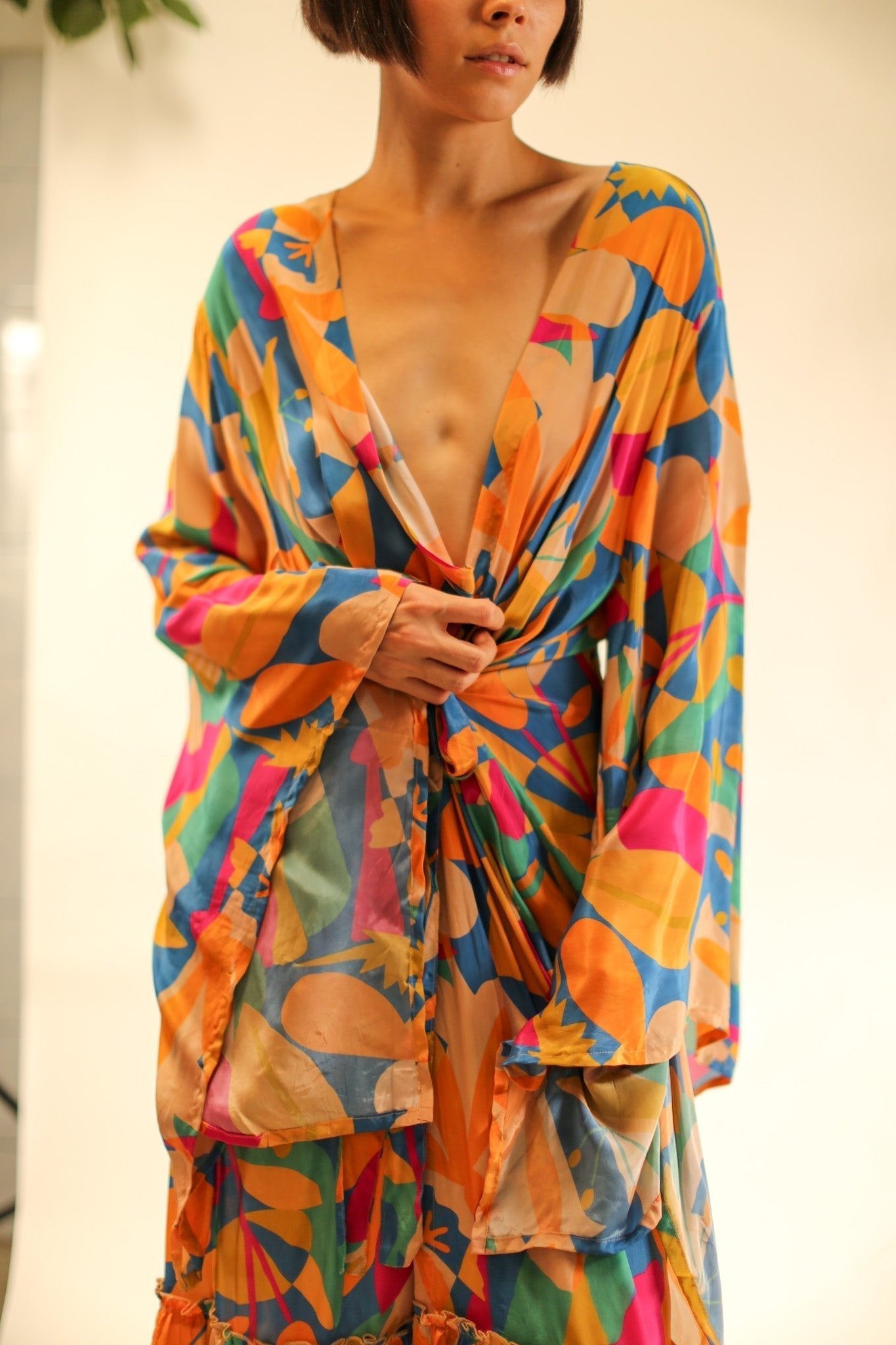 XL HAND BLOCK SILK KIMONO TYLET - MOMO STUDIO BERLIN - Berlin Concept Store - sustainable & ethical fashion