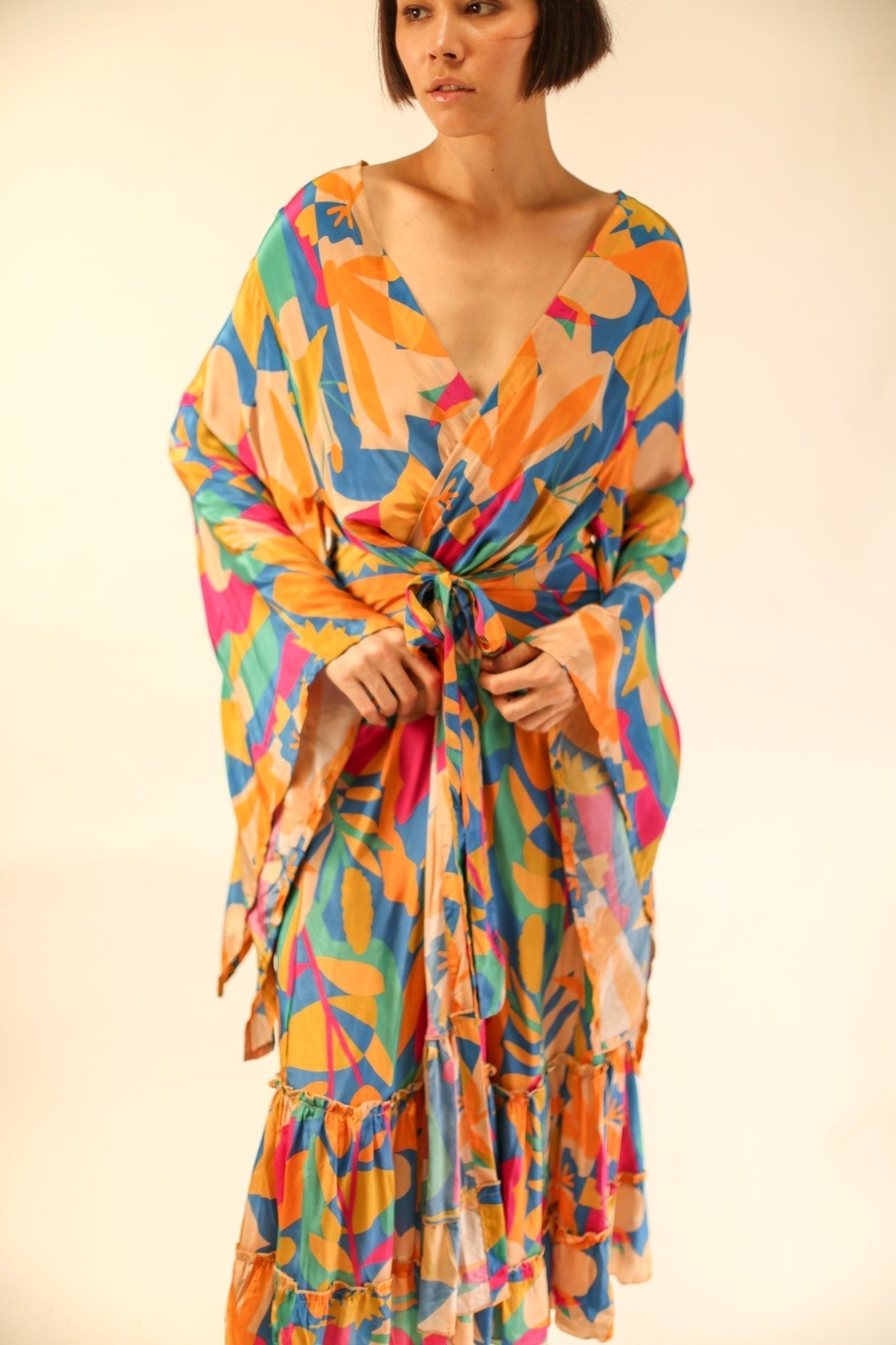 XL HAND BLOCK SILK KIMONO TYLET - MOMO STUDIO BERLIN - Berlin Concept Store - sustainable & ethical fashion