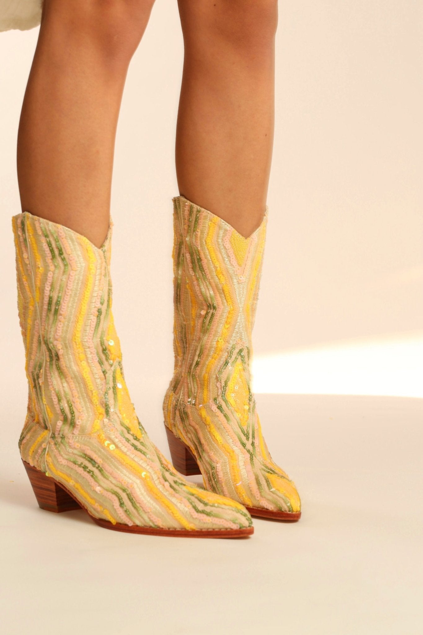 YELLOW WESTERN SEQUIN EMBROIDERED BOOTS SILK MADELAIN - MOMO STUDIO BERLIN - Berlin Concept Store - sustainable & ethical fashion