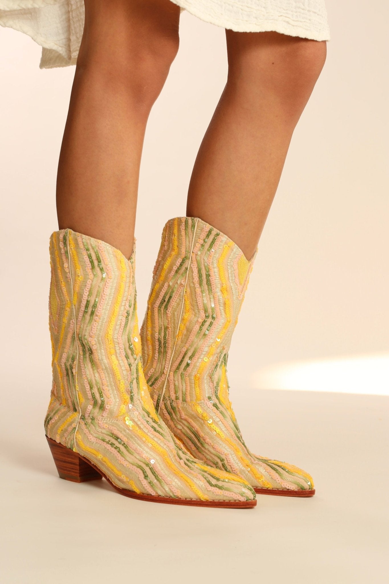 YELLOW WESTERN SEQUIN EMBROIDERED BOOTS SILK MADELAIN - MOMO STUDIO BERLIN - Berlin Concept Store - sustainable & ethical fashion