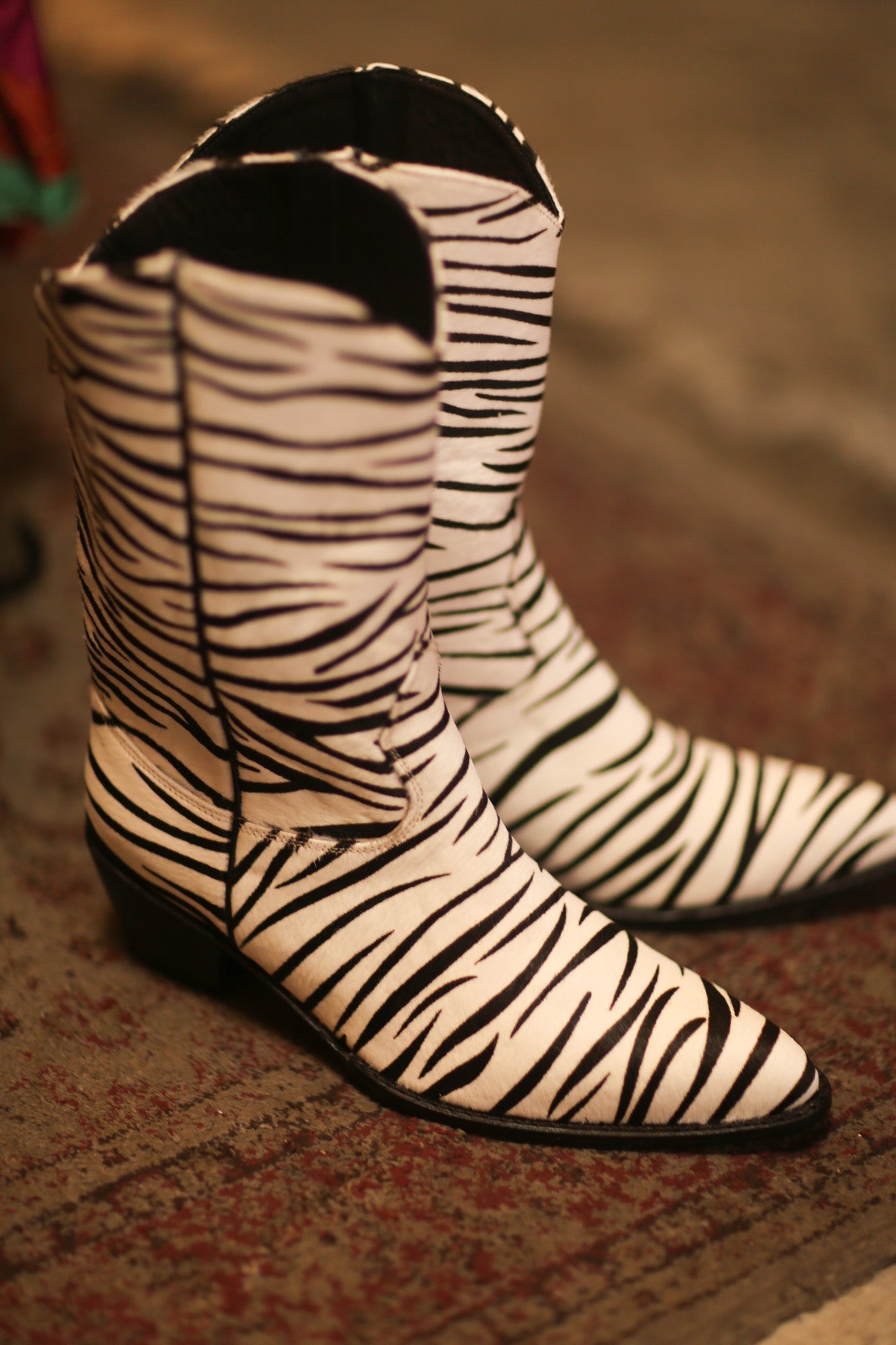 ZEBRA PRINT LEATHER WESTERN BOOTS KIRAN - sustainably made MOMO NEW YORK sustainable clothing, boots slow fashion