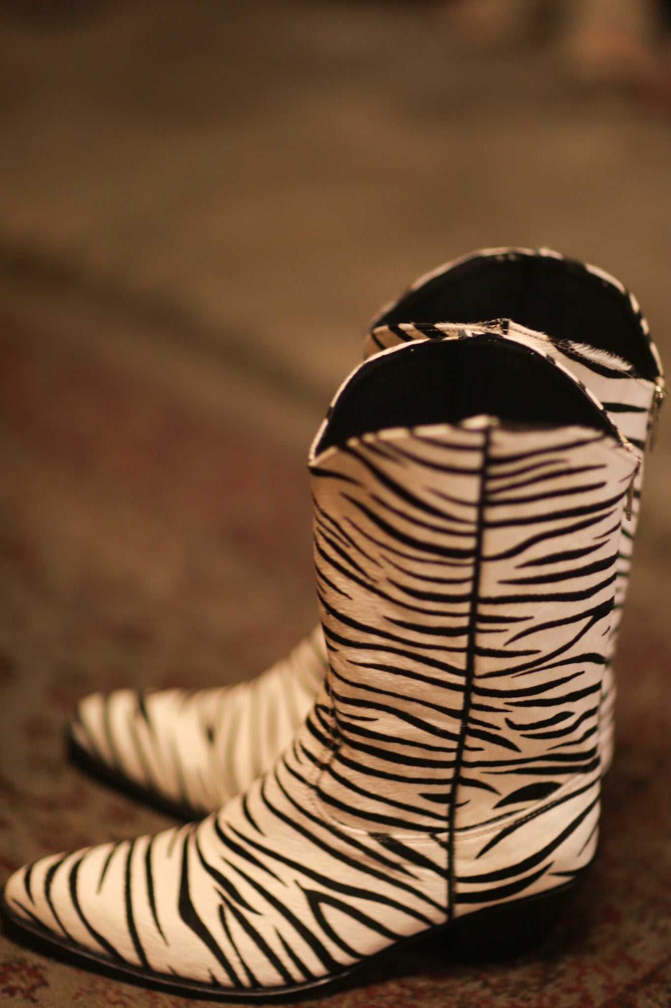 ZEBRA PRINT LEATHER WESTERN BOOTS KIRAN - sustainably made MOMO NEW YORK sustainable clothing, boots slow fashion