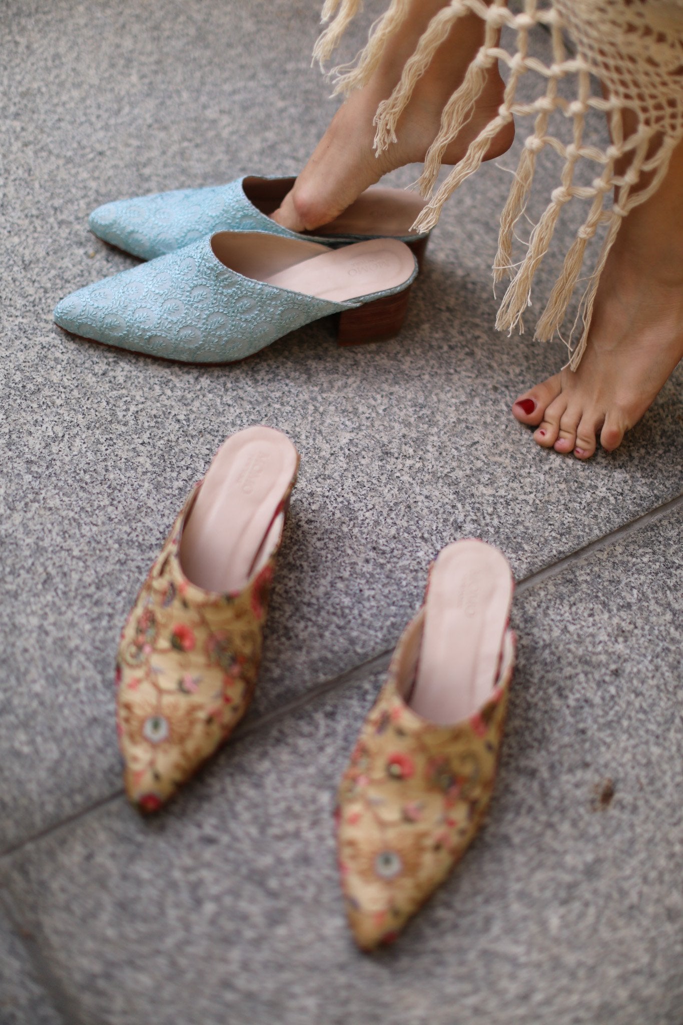 LIGHT BLUE EMBROIDERED HEELED MULES MASANA - MOMO STUDIO BERLIN - Berlin Concept Store - sustainable & ethical fashion